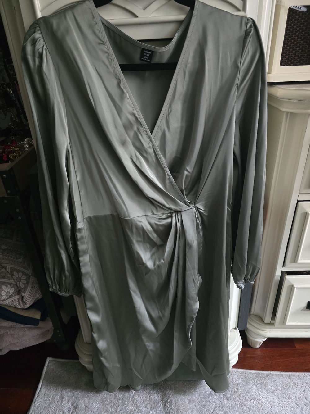 SHEIN Sage Green Satin Midi Dress